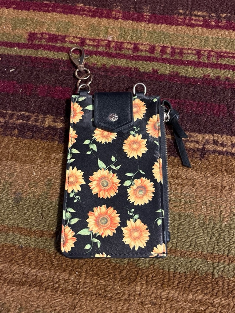 Black Sunflower Phone Crossbody Wallet with Zipper Pocket